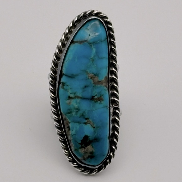 Vintage turquoise & sterling silver Native American ring Size 7.5 - Picture 5 of 10